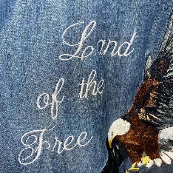 Eileen Fisher Open-Front Jacket Embroidered Bald Eagle & "Land Of The Free" Sz M - Picture 3 of 10